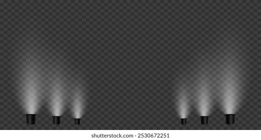 Magic stage lighting effect. Spotlight light effect. 