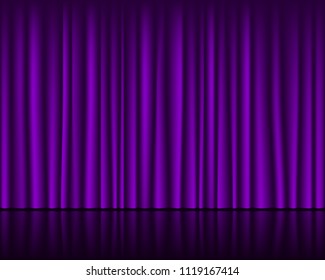 Magic stage with purple curtain seamless template. Vector background.