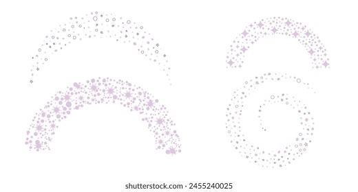 Magic star arch. Stars arch, star compositions graphic art. Shiny elements, starry and dots silhouettes. Comets and abstract constellations, retro celestial vector set