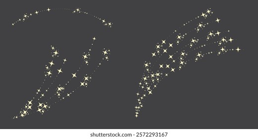 Magic star arch. Stars arch, star compositions graphic art. Shiny elements, starry and dots silhouettes. Comets and abstract constellations, retro celestial vector set