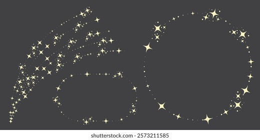 Magic star arch. Stars arch, star compositions graphic art. Shiny elements, starry and dots silhouettes. Comets and abstract constellations, retro celestial vector set