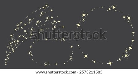 Magic star arch. Stars arch, star compositions graphic art. Shiny elements, starry and dots silhouettes. Comets and abstract constellations, retro celestial vector set