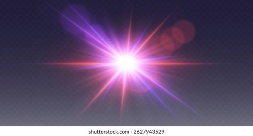 A estrela mágica brilha luz cintilante e lente. Em um fundo transparente.
