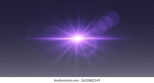 Magic star flare sparkle light and lens. On a transparent background.