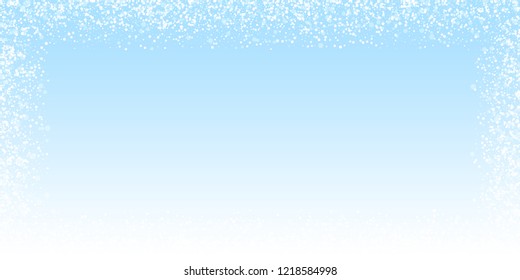 Magic stars Christmas background. Subtle flying snow flakes and stars on night sky background. Admirable winter silver snowflake overlay template. Quaint vector illustration.