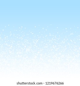 Magic stars Christmas background. Subtle flying snow flakes and stars on winter sky background. Awesome winter silver snowflake overlay template. Majestic vector illustration.