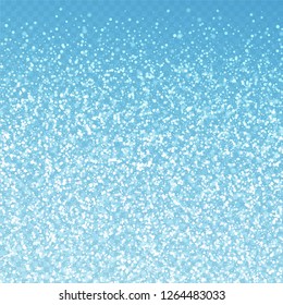 Magic stars Christmas background. Subtle flying snow flakes and stars on blue transparent background. Alluring winter silver snowflake overlay template. Magnetic vector illustration.