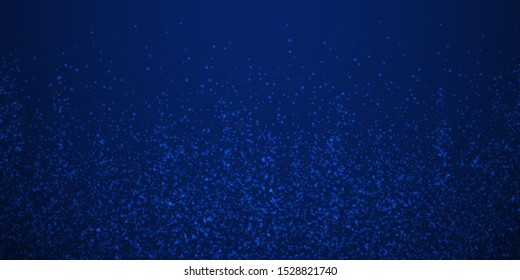 Magic stars Christmas background. Subtle flying snow flakes and stars on winter sky background. Admirable winter silver snowflake overlay template. Amazing vector illustration.