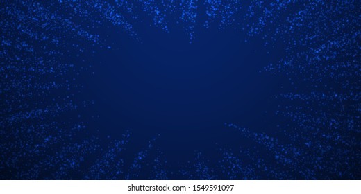 Magic stars Christmas background. Subtle flying snow flakes and stars on winter sky background. Alive winter silver snowflake overlay template. Lively vector illustration.