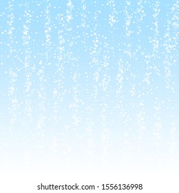 Magic stars Christmas background. Subtle flying snow flakes and stars on winter sky background. Awesome winter silver snowflake overlay template. Fascinating vector illustration.