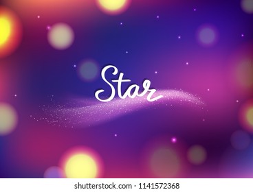 Magic stars fantasy blurry Bokeh abstract background, comets sparkle traveling violet galaxy and space greeting card festival celebration party event concept vector illustration