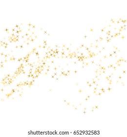 Magic stars golden glitter sparkles vector pattern. Cosmic night sky objects background. Curve decoration for banner. Stardust curl, windy flow.