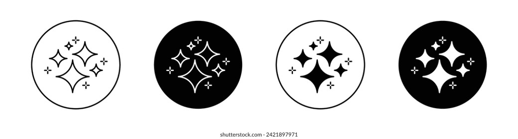 Magic Stars Icon Set. Shine Sparkle Effect Glitter Gloss Vector Symbol in a black filled and outlined style. Dreamy Sparkly Christmas Sign.