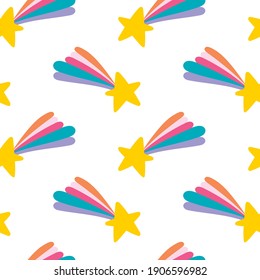 Magic Stars. Rainbow. Comet. Cartoon Print. Seamless Vector Pattern (background). 