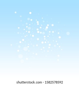 Alumnos de Navidad aleatorios de estrellas mágicas. Sutiles copos de nieve volando y estrellas en el fondo del cielo invernal. Hermosa plantilla de copos de nieve de invierno. Graceful vector ilustración.