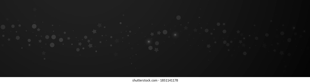 Magische Sterne zufällig Weihnachtshintergrund. Subtile fliegende Schneeflocken und Sterne auf schwarzem Hintergrund. Atemberaubende Winterschneeflocke. Eine lebendige Panoramabildung.