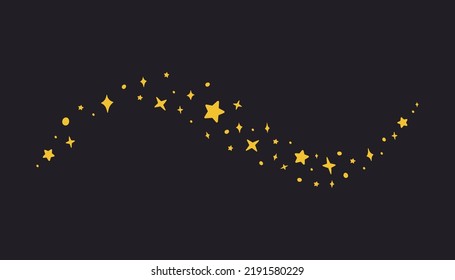 La silueta de las estrellas mágicas en estilo simple, ilustración vectorial. Icono de palo brillante para impresión y diseño, boceto dibujado a mano. Fondo del cielo nocturno, hechizo mágico de reparto, estrellas de hadas y destellos