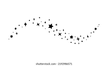 Magic stars silhouette in simple style, vector illustration. Shiny stick for print and design, hand drawn. Night sky a background, magician cast spell, fairy stars and sparkles