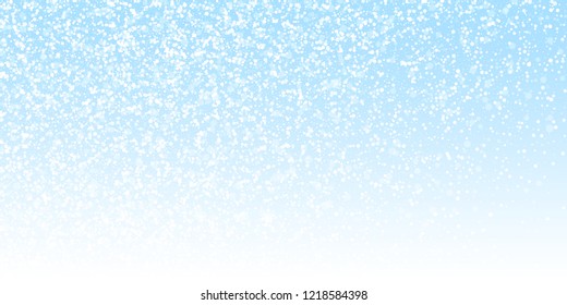 Magic stars sparse Christmas background. Subtle flying snow flakes and stars on night sky background. Adorable winter silver snowflake overlay template. Worthy vector illustration.