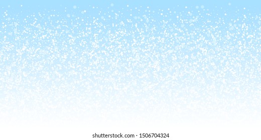 Magic stars sparse Christmas background. Subtle flying snow flakes and stars on night sky background. Adorable winter silver snowflake overlay template. Rare vector illustration.