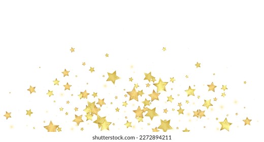 Magic stars vector overlay.  Gold stars scattered around randomly, falling down, floating.  Chaotic dreamy childish overlay template. Magical cartoon night sky on white background.