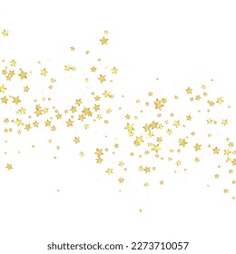 Superposición vectorial de las estrellas mágicas.  Estrellas de oro dispersas al azar, cayendo, flotando.  Una plantilla de superposición infantil de ensueño caótico. sobre fondo blanco.