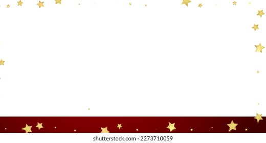 Magic stars vector overlay.  Gold stars scattered around randomly, falling down, floating.  Chaotic dreamy childish overlay template. Magical cartoon night sky on red background.