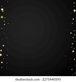 Magic stars vector overlay.  Gold stars scattered around randomly, falling down, floating.  Chaotic dreamy childish overlay template. Vector magic overlay  on black background.