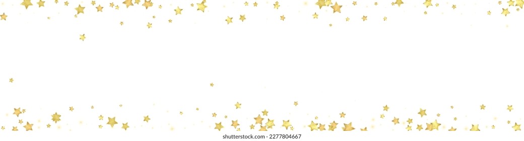 Magische Sterne, Vektorüberlagerung.  Goldsterne zerstreut nach dem Zufallsprinzip, fallend, schwebend.  Chaotische Träume kindliche Overlay-Vorlage. Wunderbare Sternennacht, Vektorgrafik auf weißem Hintergrund.