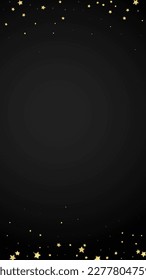 Magic stars vector overlay.  Gold stars scattered around randomly, falling down, floating.  Chaotic dreamy childish overlay template. Magical cartoon night sky on black background.