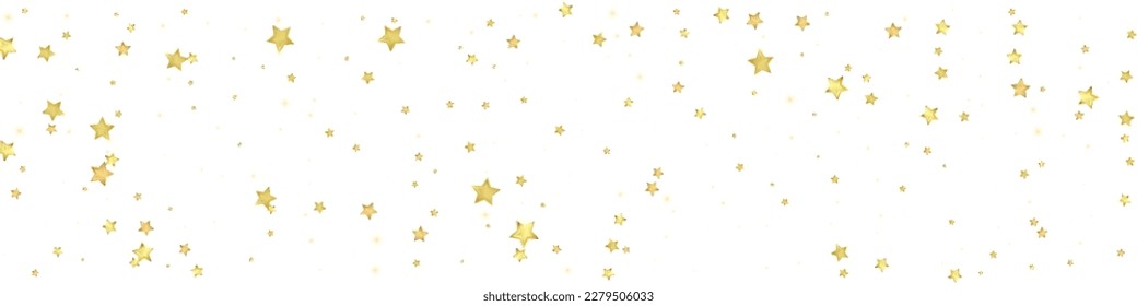 Magische Sterne, Vektorüberlagerung.  Goldsterne zerstreut nach dem Zufallsprinzip, fallend, schwebend.  Chaotische Träume kindliche Overlay-Vorlage. Magischer Cartoon-Nachthimmel auf weißem Hintergrund.