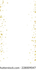 Superposición vectorial de las estrellas mágicas.  Estrellas de oro dispersas al azar, cayendo, flotando.  Una plantilla de superposición infantil de ensueño caótico. Vector nocturno milagroso estrellado sobre fondo blanco.