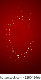 Superposición vectorial de las estrellas mágicas.  Estrellas de oro dispersas al azar, cayendo, flotando.  Una plantilla de superposición infantil de ensueño caótico. Un cuento de hadas vectorial sobre fondo rojo.