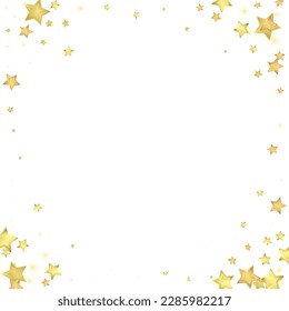 Magic stars vector overlay.  Gold stars scattered around randomly, falling down, floating.  Chaotic dreamy childish overlay template. on white background.