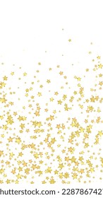 Magic stars vector overlay.  Gold stars scattered around randomly, falling down, floating.  Chaotic dreamy childish overlay template. Vector fairytale  on white background.