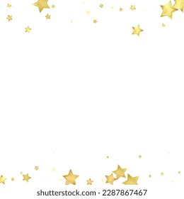 Magic stars vector overlay.  Gold stars scattered around randomly, falling down, floating.  Chaotic dreamy childish overlay template. Magical cartoon night sky on white background.