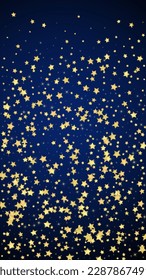 Magic stars vector overlay.  Gold stars scattered around randomly, falling down, floating.  Chaotic dreamy childish overlay template. on dark blue background.