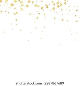 Magic stars vector overlay.  Gold stars scattered around randomly, falling down, floating.  Chaotic dreamy childish overlay template. Magical cartoon night sky on white background.