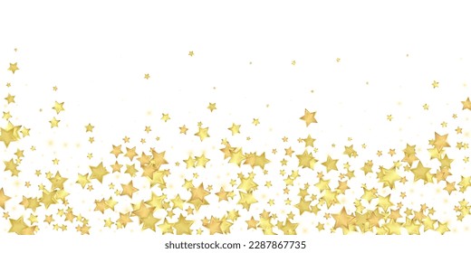 Magic stars vector overlay.  Gold stars scattered around randomly, falling down, floating.  Chaotic dreamy childish overlay template. Vector fairytale  on white background.