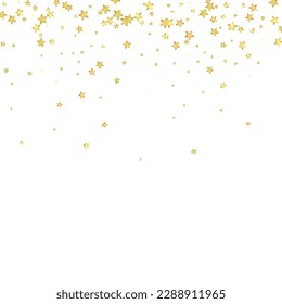Magic stars vector overlay.  Gold stars scattered around randomly, falling down, floating.  Chaotic dreamy childish overlay template. Vector fairytale  on white background.