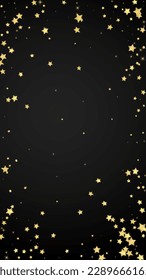 Magic stars vector overlay.  Gold stars scattered around randomly, falling down, floating.  Chaotic dreamy childish overlay template. Miraculous starry night vector  on black background.