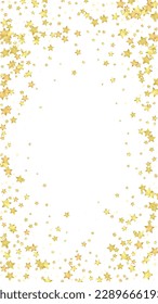 Magic stars vector overlay.  Gold stars scattered around randomly, falling down, floating.  Chaotic dreamy childish overlay template. Vector fairytale  on white background.