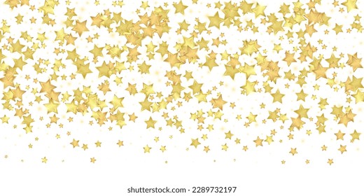 Magic stars vector overlay.  Gold stars scattered around randomly, falling down, floating.  Chaotic dreamy childish overlay template. Vector fairytale  on white background.