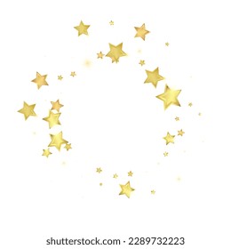 Magic stars vector overlay.  Gold stars scattered around randomly, falling down, floating.  Chaotic dreamy childish overlay template. Vector magic overlay  on white background.