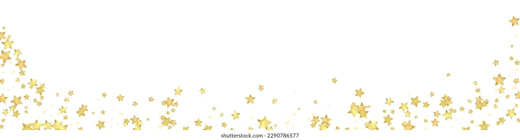 Magic stars vector overlay.  Gold stars scattered around randomly, falling down, floating.  Chaotic dreamy childish overlay template. Enchanting vector with magic stars on white background.