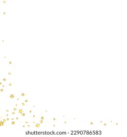 Superposición vectorial de las estrellas mágicas.  Estrellas de oro dispersas al azar, cayendo, flotando.  Una plantilla de superposición infantil de ensueño caótico. Vector nocturno milagroso estrellado sobre fondo blanco.