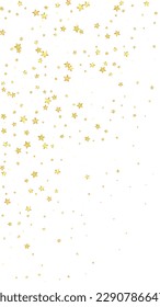 Magic stars vector overlay.  Gold stars scattered around randomly, falling down, floating.  Chaotic dreamy childish overlay template. Enchanting vector with magic stars on white background.