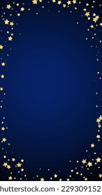 Magic stars vector overlay.  Gold stars scattered around randomly, falling down, floating.  Chaotic dreamy childish overlay template. on dark blue background.