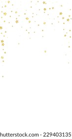 Superposición vectorial de las estrellas mágicas.  Estrellas de oro dispersas al azar, cayendo, flotando.  Una plantilla de superposición infantil de ensueño caótico. Encantador vector con estrellas mágicas sobre fondo blanco.
