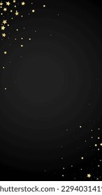 Magic stars vector overlay.  Gold stars scattered around randomly, falling down, floating.  Chaotic dreamy childish overlay template. Vector fairytale  on black background.